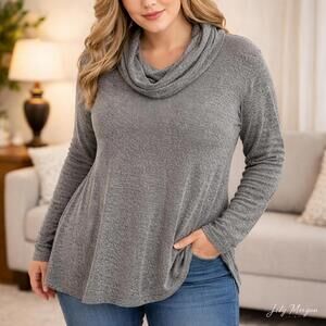 Lily Morgan Gray Cowl Neck Tunic Sweater Women’s 2X Long Sleeve Stretch Knit Top